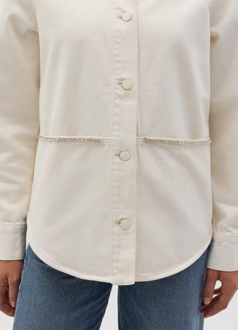 Shacket Con Profili In Strass, Donna, Bianco miniatura 3