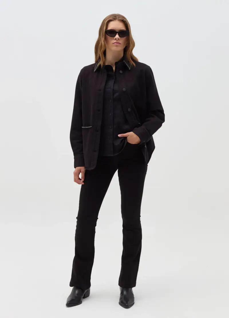 Shacket Con Profili In Strass, Donna, Nero