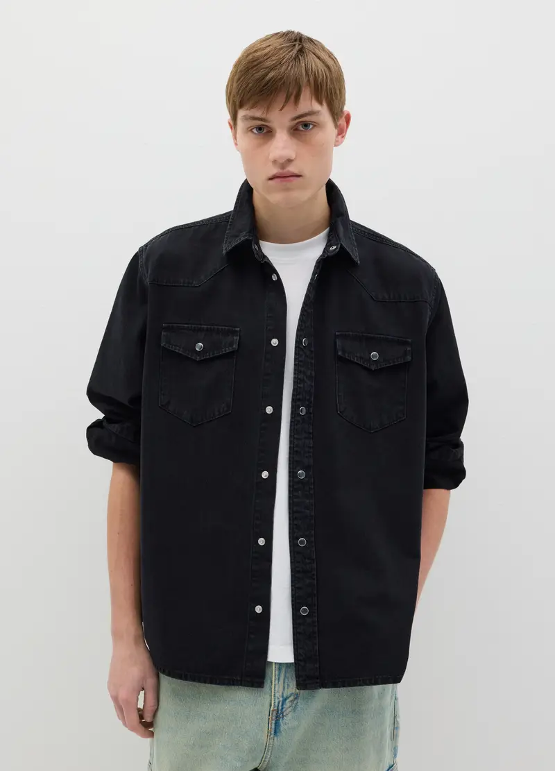 OVS, Shacket Western In Denim, Uomo, Nero, Taglia: XS