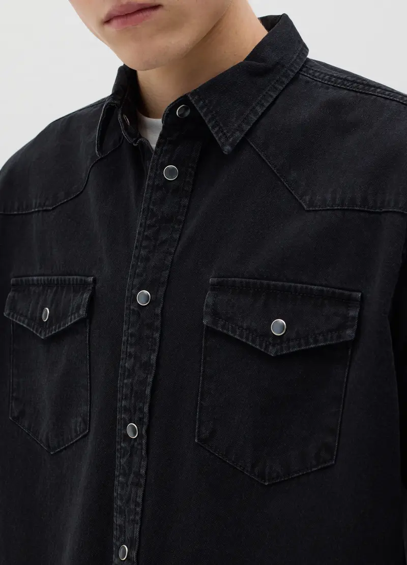 OVS, Shacket Western In Denim, Uomo, Nero, Taglia: XS miniatura 2