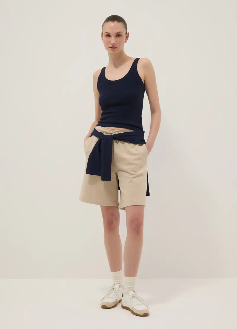 Short In Misto Cotone Beige Regular Fit Con Vita Elasticizzata, Donna, Beige