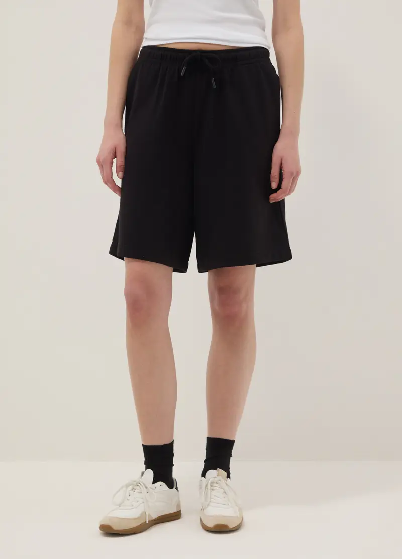 Short In Misto Cotone Nero Regular Fit Con Vita Elasticizzata, Donna, Nero miniatura 2