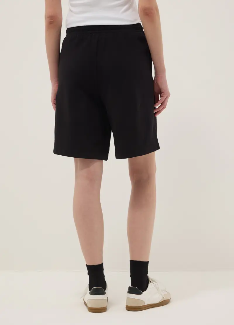 Short In Misto Cotone Nero Regular Fit Con Vita Elasticizzata, Donna, Nero miniatura 3