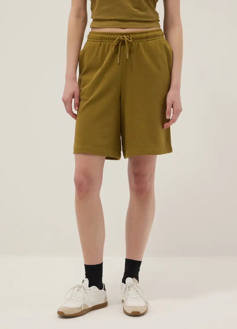 Short In Misto Cotone Verde Regular Fit Con Vita Elasticizzata, Donna, Verde miniatura 2