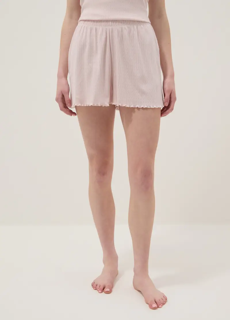 Short Pigiama In Puro Cotone Rosa Regular Fit Con Bordi Arricciati, Donna, Rosa miniatura 2