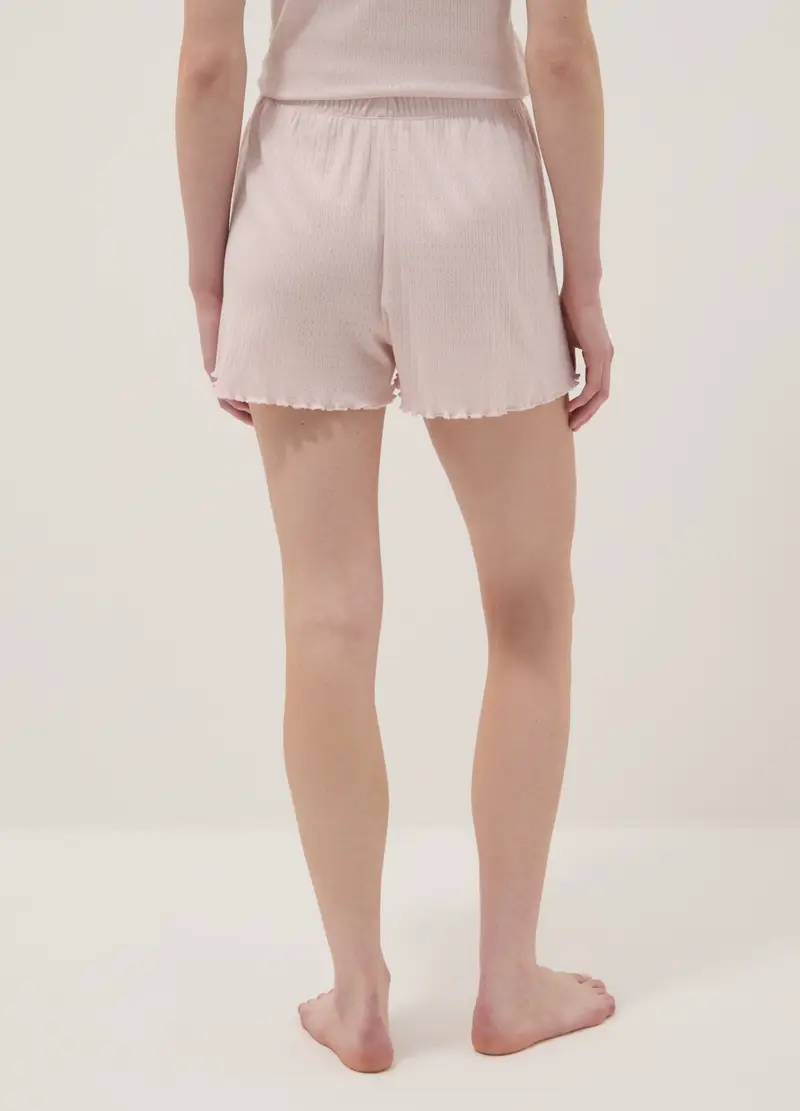 Short Pigiama In Puro Cotone Rosa Regular Fit Con Bordi Arricciati, Donna, Rosa miniatura 3