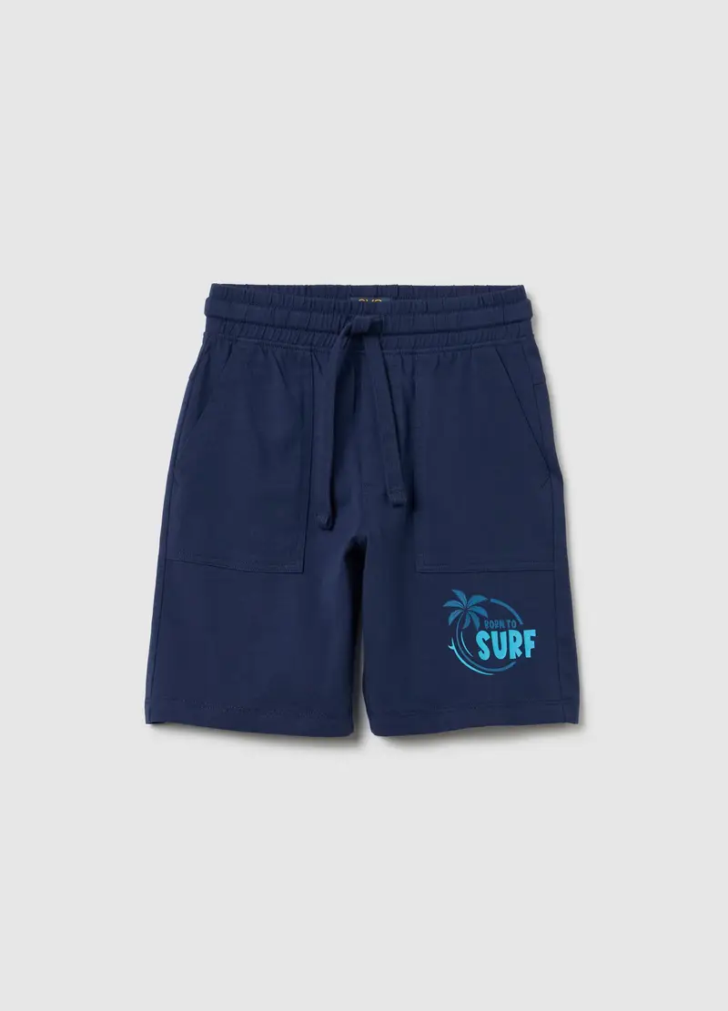 Shorts Da Bambino In Puro Cotone Blu Regular Fit, Blu