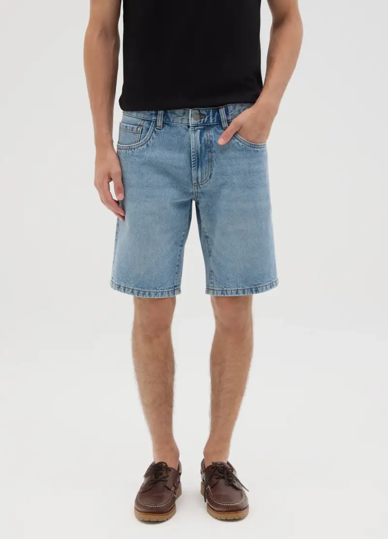 Shorts Da Uomo In Puro Cotone Denim Grigio Slim Fit, Denim miniatura 2