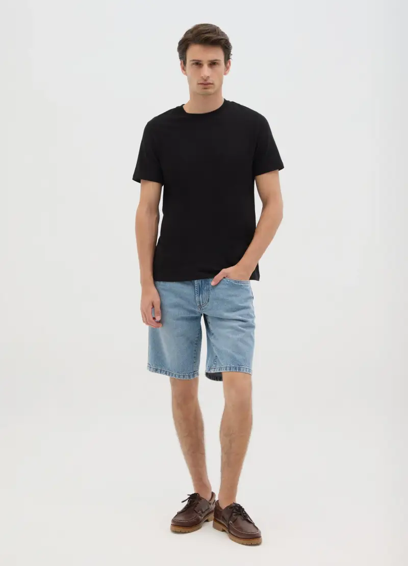 Shorts Da Uomo In Puro Cotone Denim Grigio Slim Fit, Denim