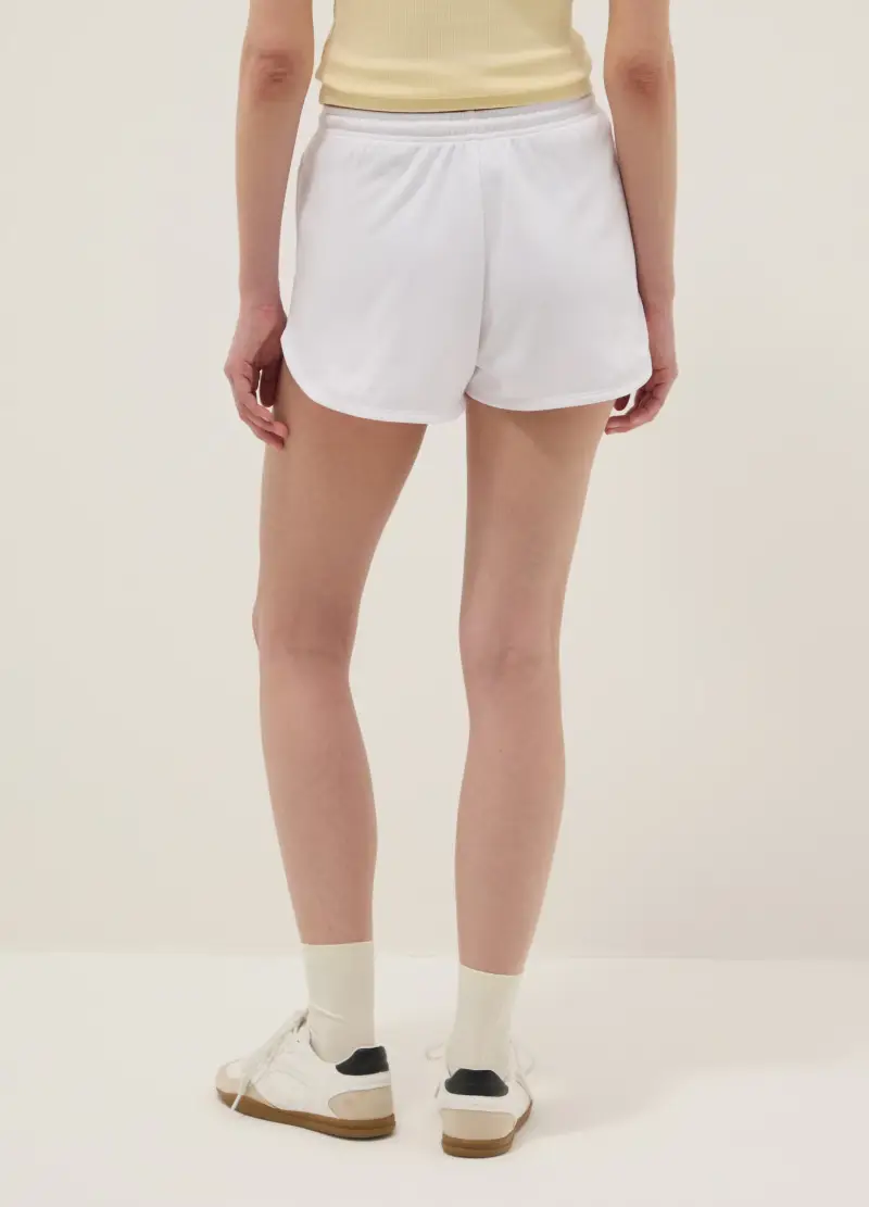 Shorts In Misto Cotone Bianco Regular Fit Con Coulisse, Donna, Bianco miniatura 3