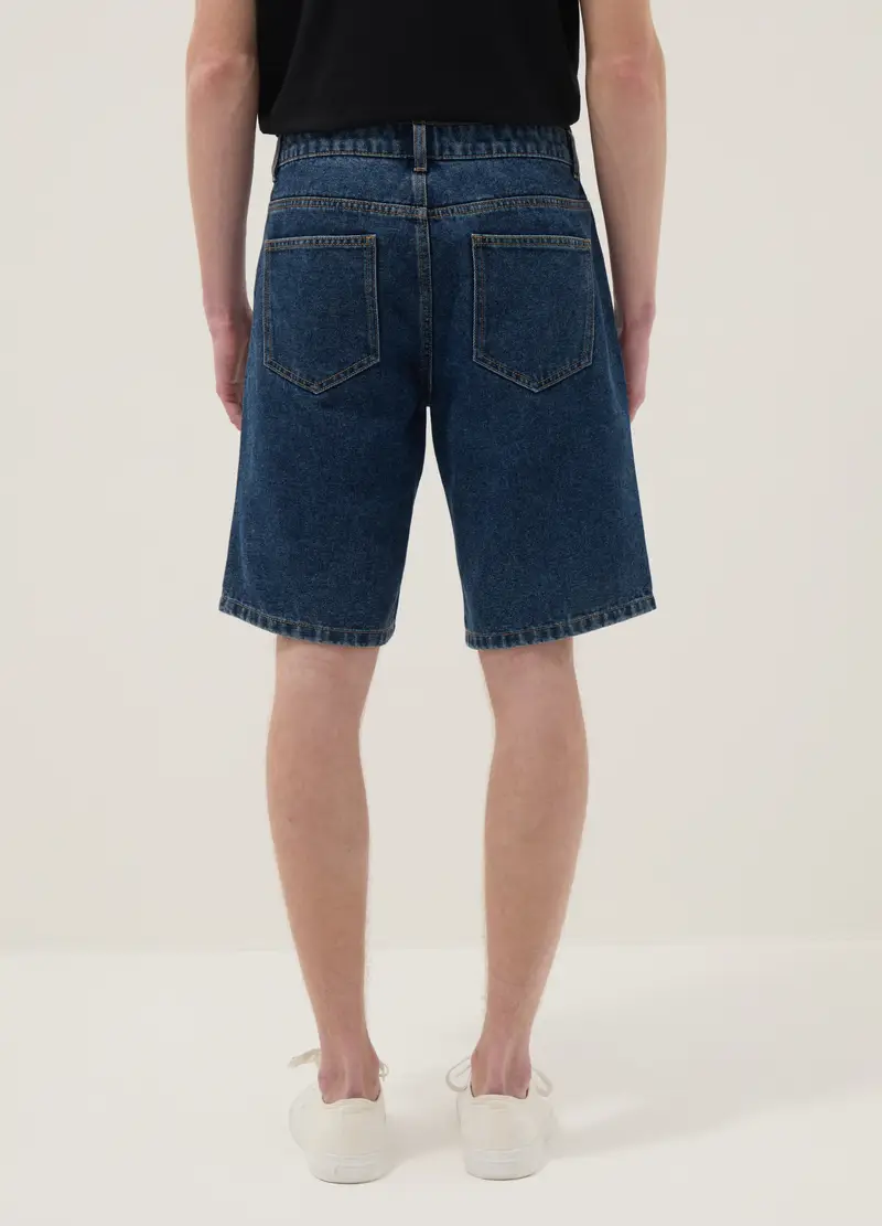 Shorts In Misto Cotone Denim Blu Slim Fit, Uomo, Denim miniatura 3