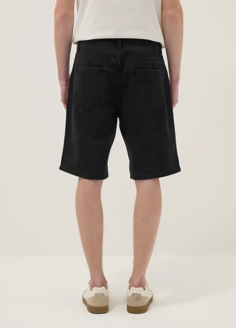 Shorts In Misto Cotone Denim Nero Slim Fit, Uomo, Nero miniatura 3
