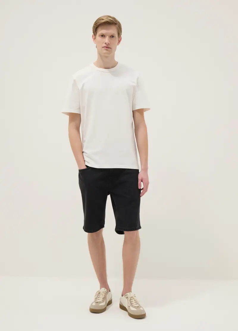 Shorts In Misto Cotone Denim Nero Slim Fit, Uomo, Nero
