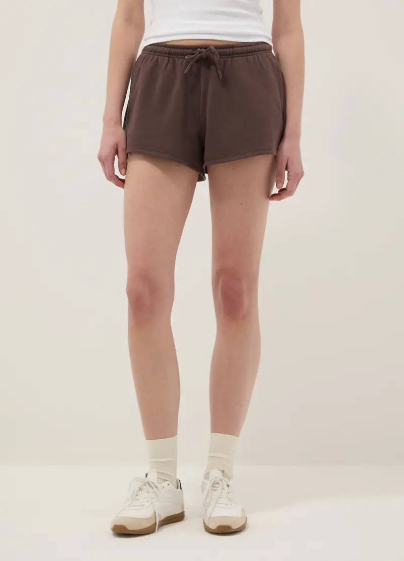 Shorts In Misto Cotone Marrone Regular Fit Con Coulisse, Donna, Marrone miniatura 2