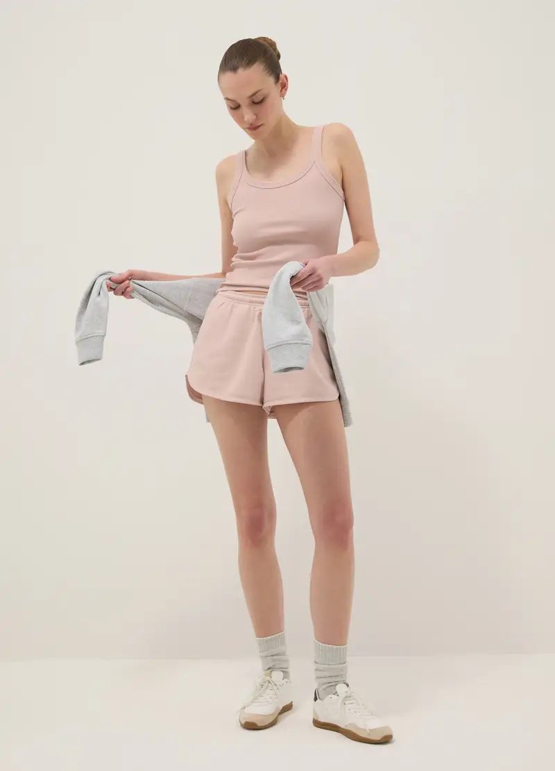 Shorts In Misto Cotone Rosa Regular Fit Con Coulisse, Donna, Rosa