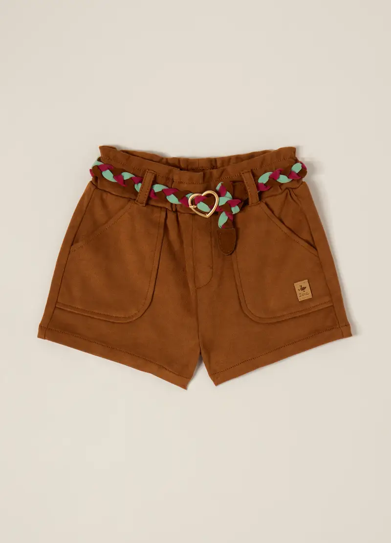 Shorts Marroni Con Cintura Intrecciata Per Bambina, Neonata, Marrone
