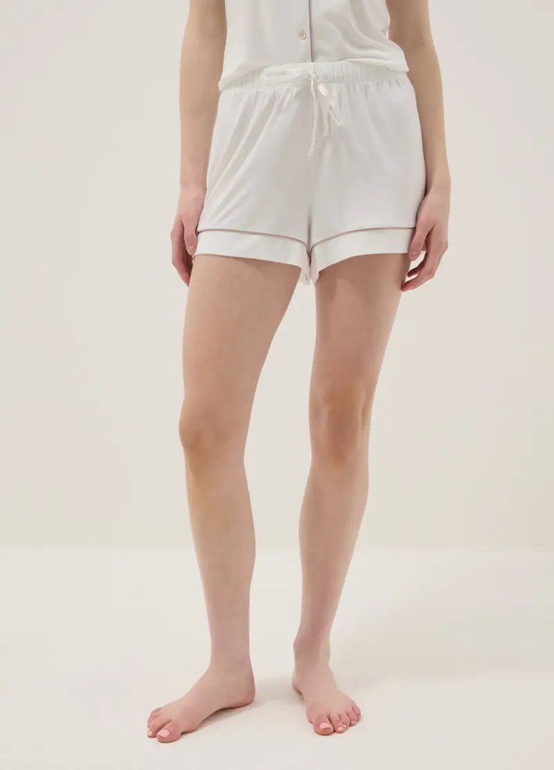 Shorts Pigiama In Misto Viscosa Elasticizzata Bianchi Regular Fit, Donna, Bianco miniatura 2