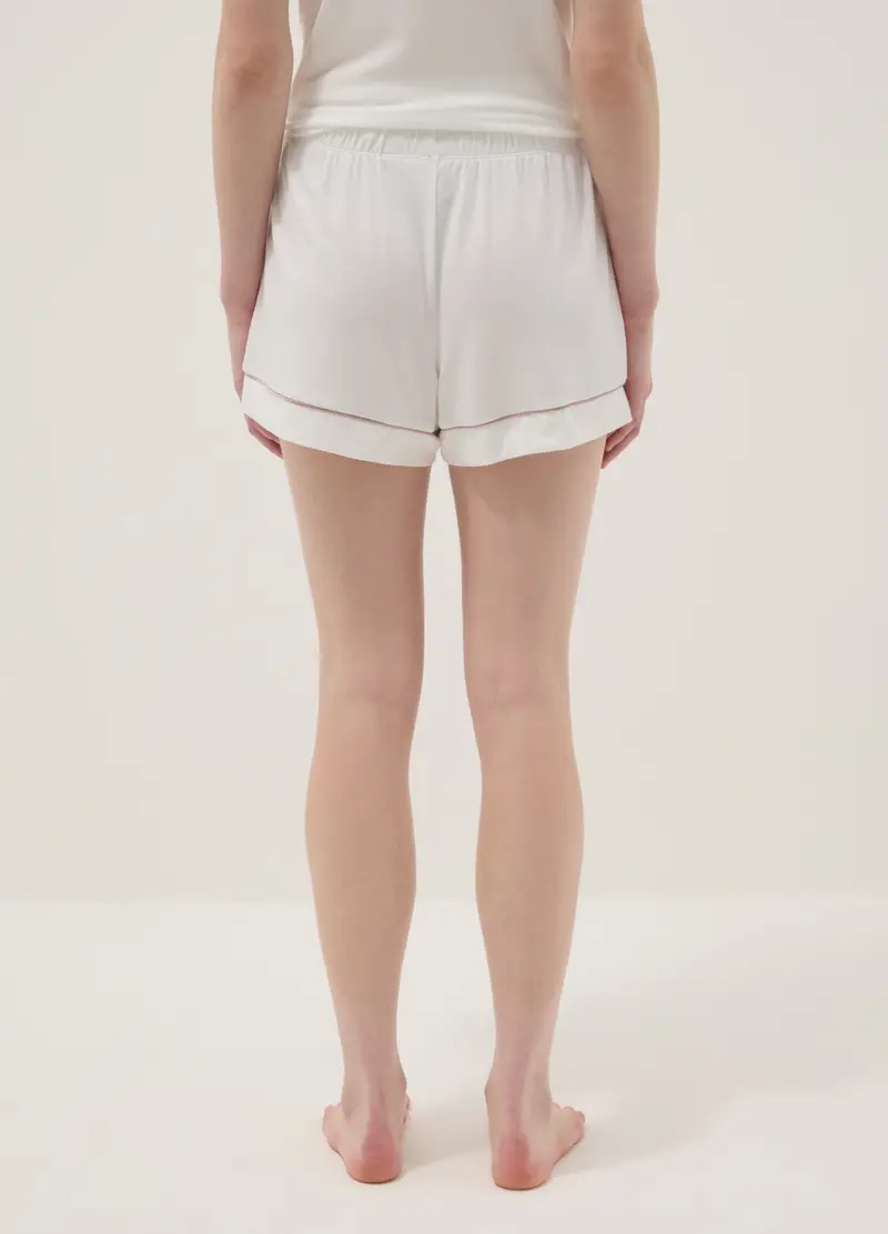 Shorts Pigiama In Misto Viscosa Elasticizzata Bianchi Regular Fit, Donna, Bianco miniatura 3