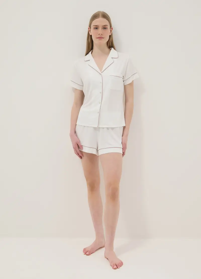 Shorts Pigiama In Misto Viscosa Elasticizzata Bianchi Regular Fit, Donna, Bianco
