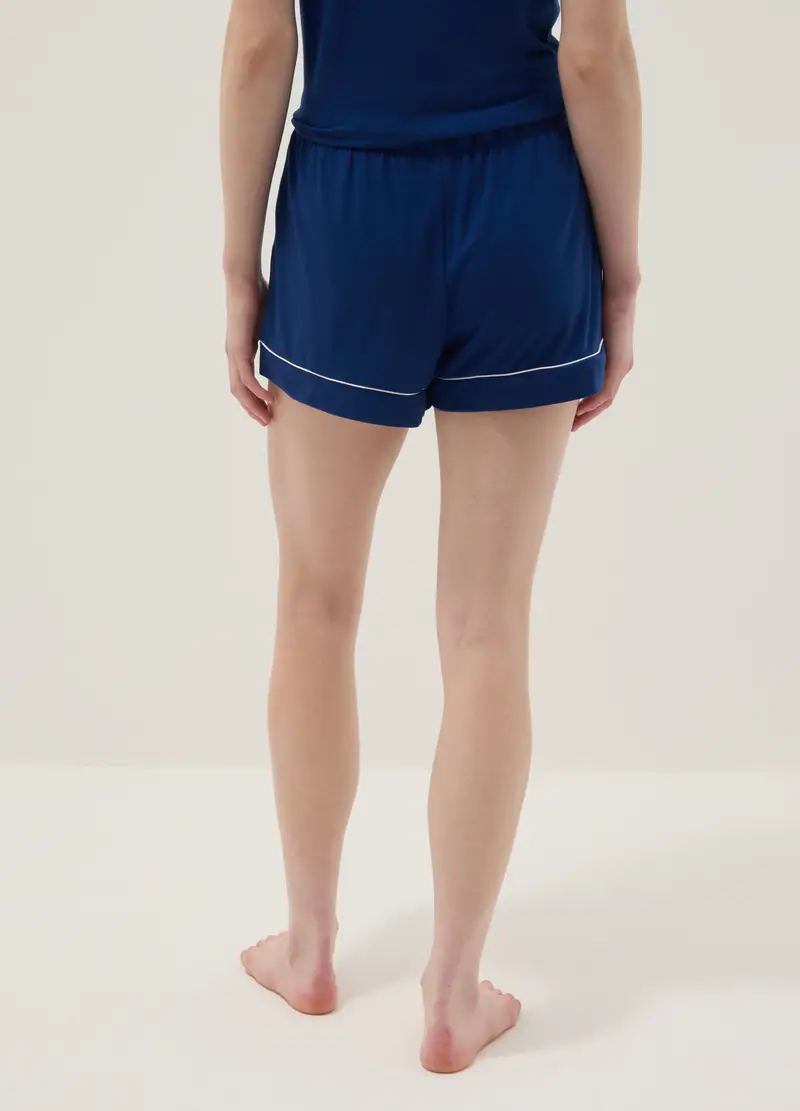 Shorts Pigiama In Misto Viscosa Elasticizzata Blu Regular Fit, Donna, Blu miniatura 3