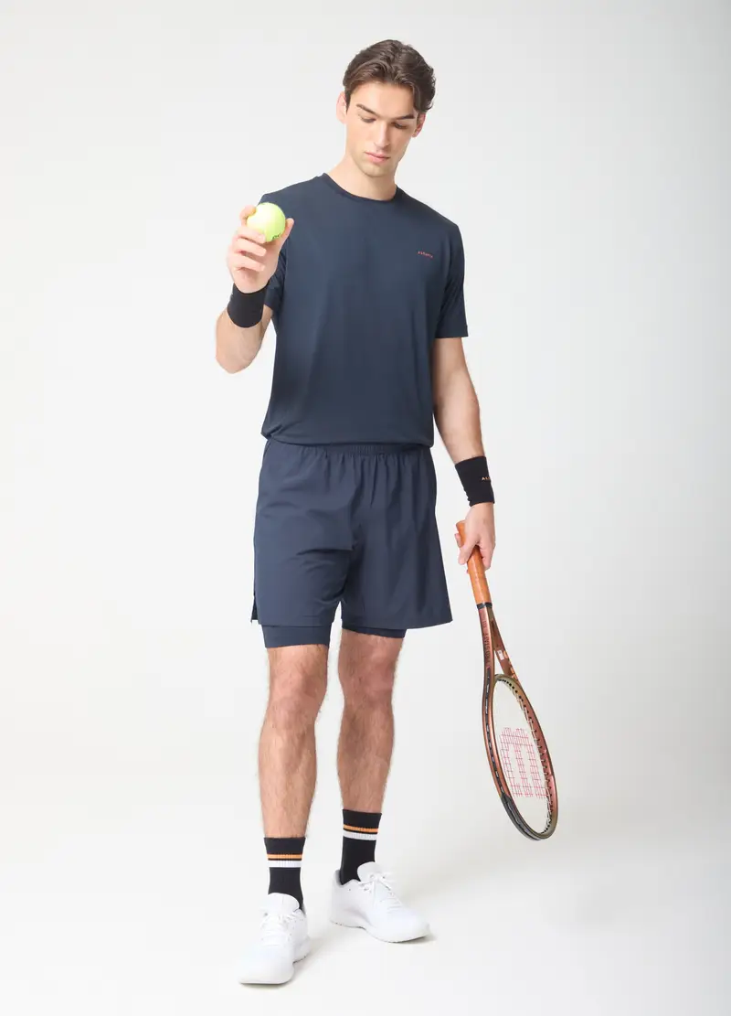 Shorts Sportivi Con Pantaloncino Interno Tecnico Aderente Altavia Court, Uomo, Blu