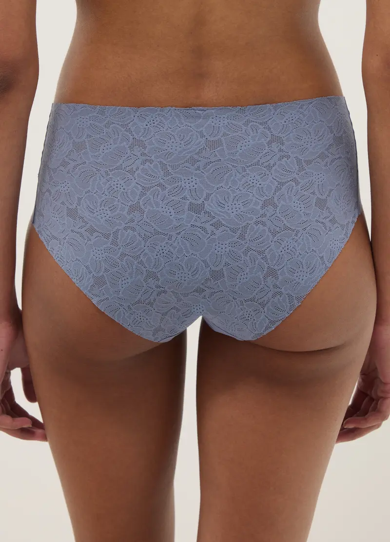 Slip Azzurri Regular Fit Con Retro In Pizzo, Donna, Azzurro miniatura 3