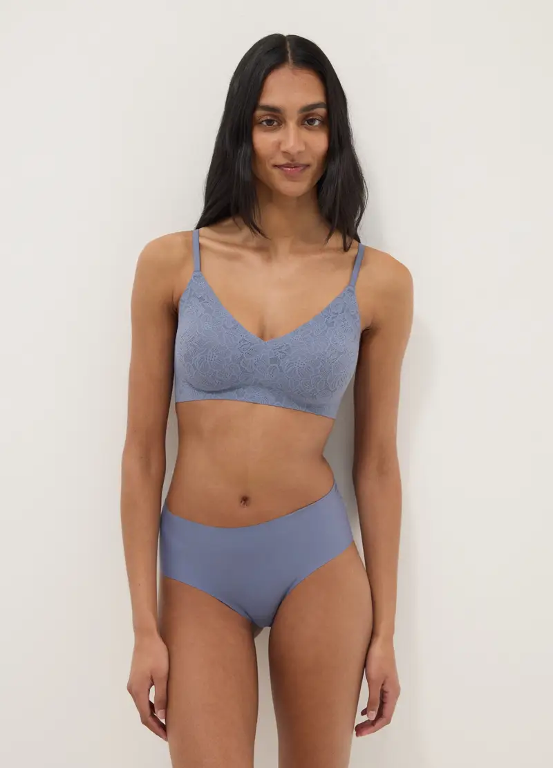 Slip Azzurri Regular Fit Con Retro In Pizzo, Donna, Azzurro