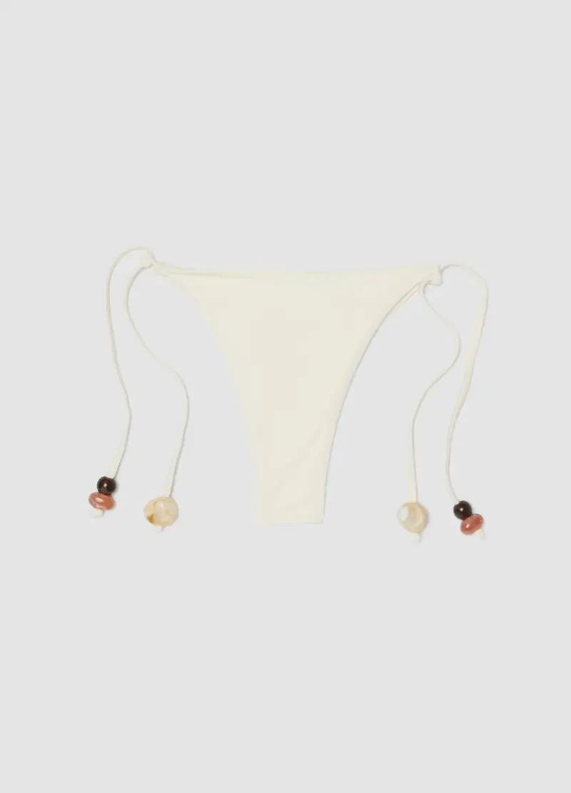 Slip Bikini In Tessuto Elasticizzato Bianco Con Laccetti Con Pietre, Donna, Bianco