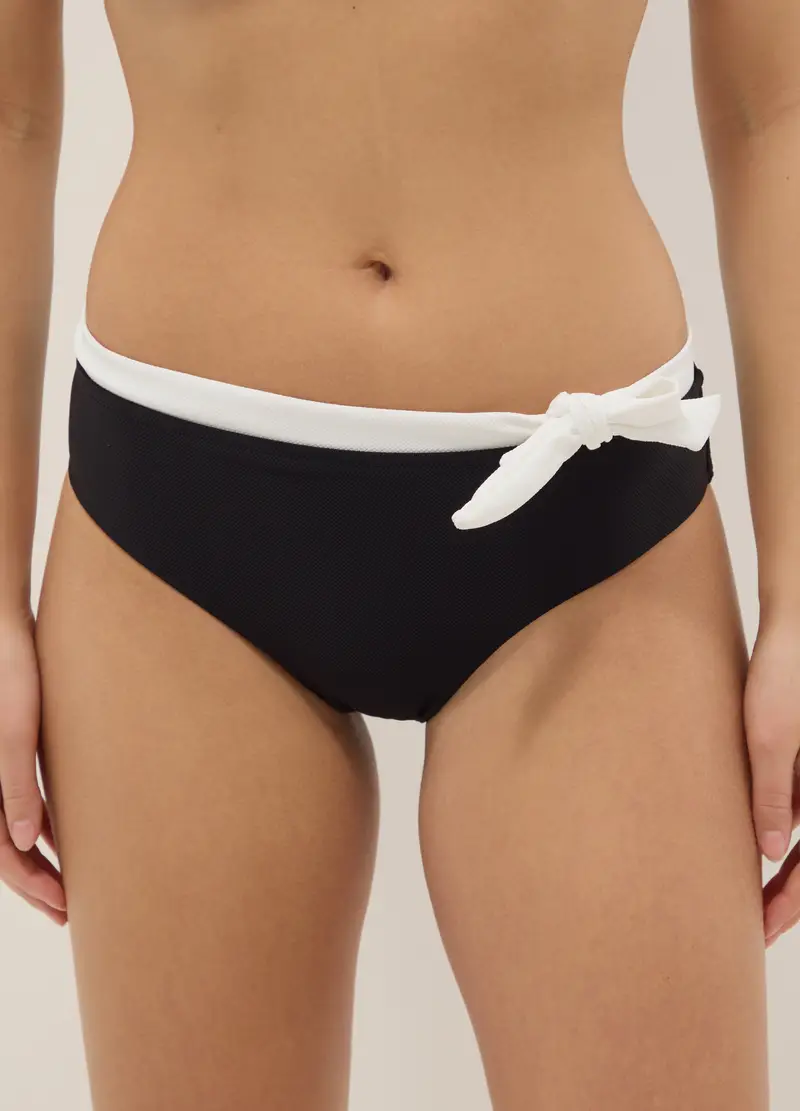 Slip Da Bagno Elasticizzato Nero Con Fiocco Bianco, Donna, Nero miniatura 2