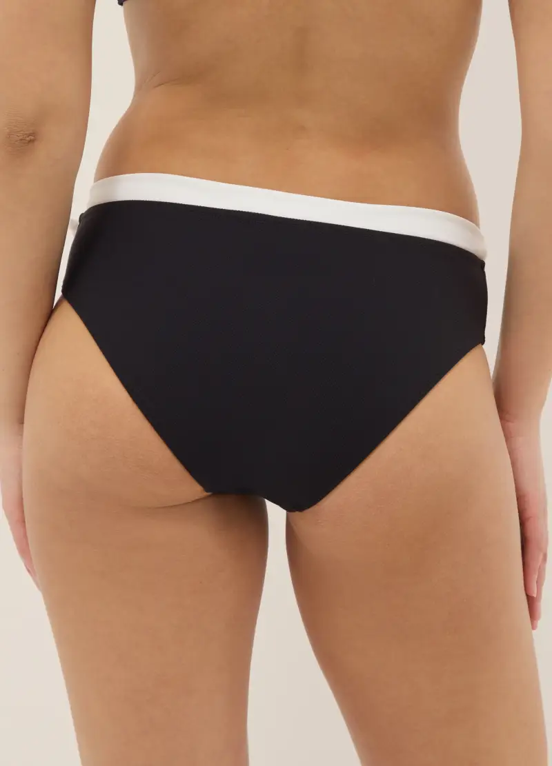 Slip Da Bagno Elasticizzato Nero Con Fiocco Bianco, Donna, Nero miniatura 3
