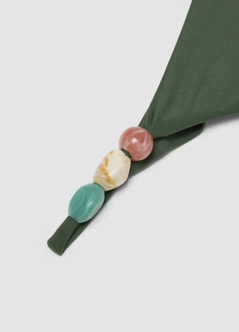 Slip Da Mare Alla Brasiliana In Tessuto Elasticizzato Verde Con Pietre, Donna, Verde miniatura 2