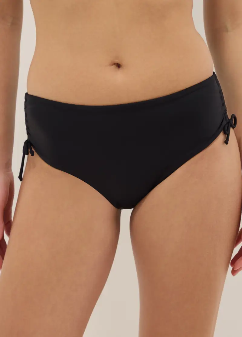 Slip Da Mare Elasticizzato Nero Con Dettagli Arricciati, Donna, Nero miniatura 2