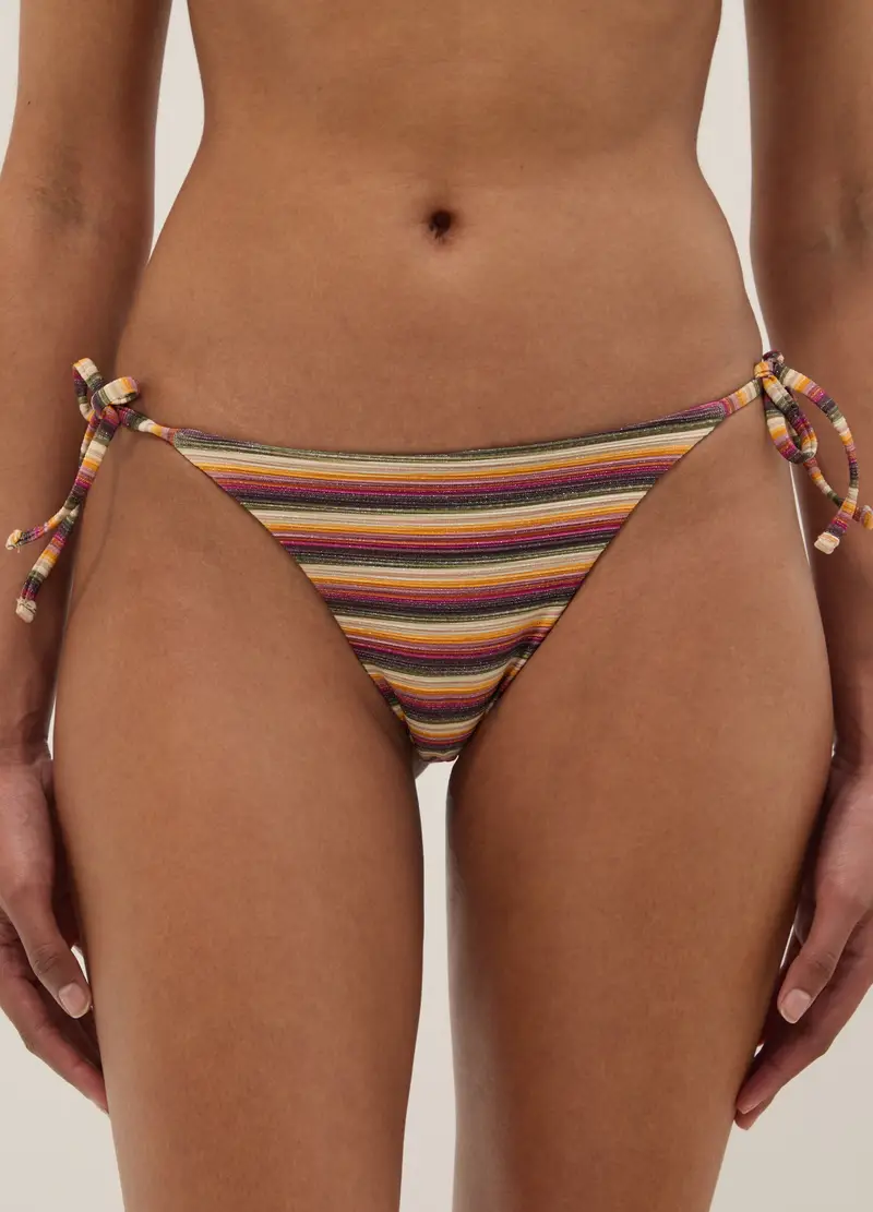 Slip Da Mare In Tessuto Elasticizzato A Righe Multicolor, Donna, Multicolor miniatura 2