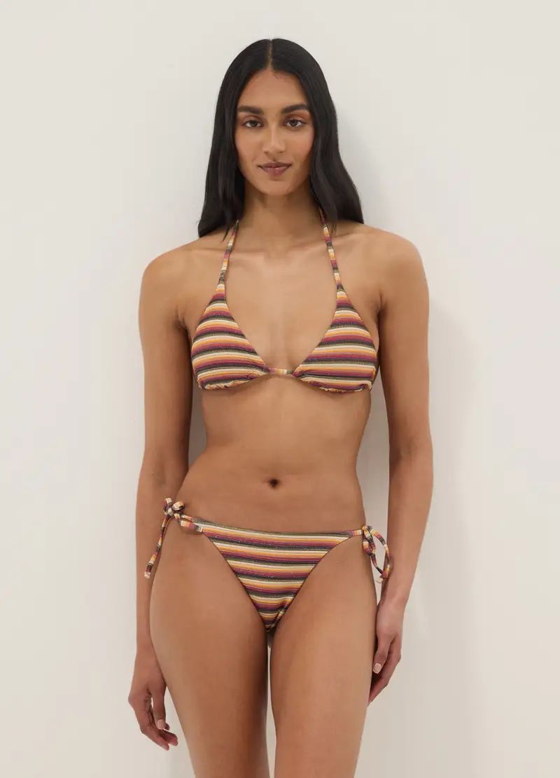 Slip Da Mare In Tessuto Elasticizzato A Righe Multicolor, Donna, Multicolor