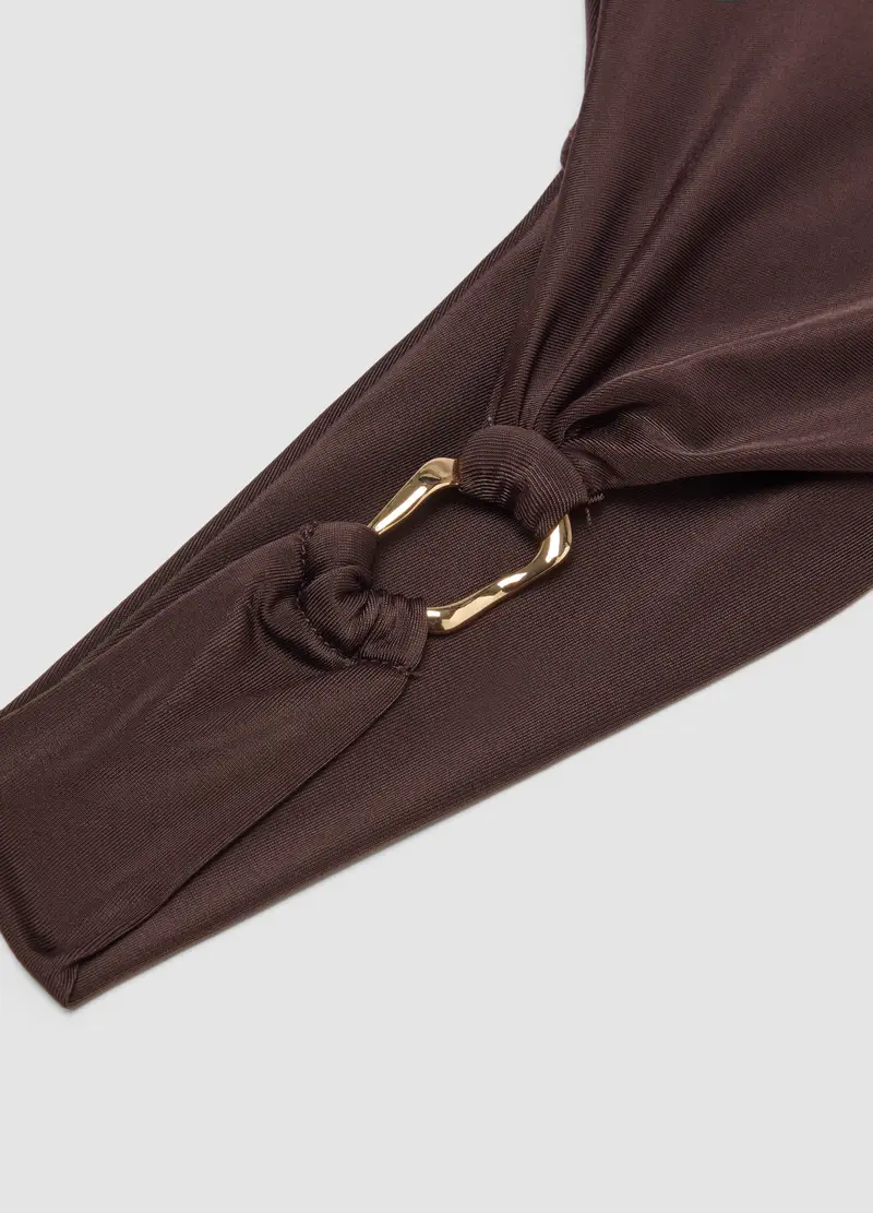 Slip Da Mare In Tessuto Elasticizzato Marrone Con Anello, Donna, Marrone miniatura 2