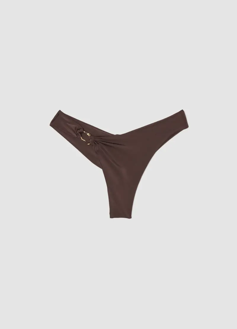 Slip Da Mare In Tessuto Elasticizzato Marrone Con Anello, Donna, Marrone