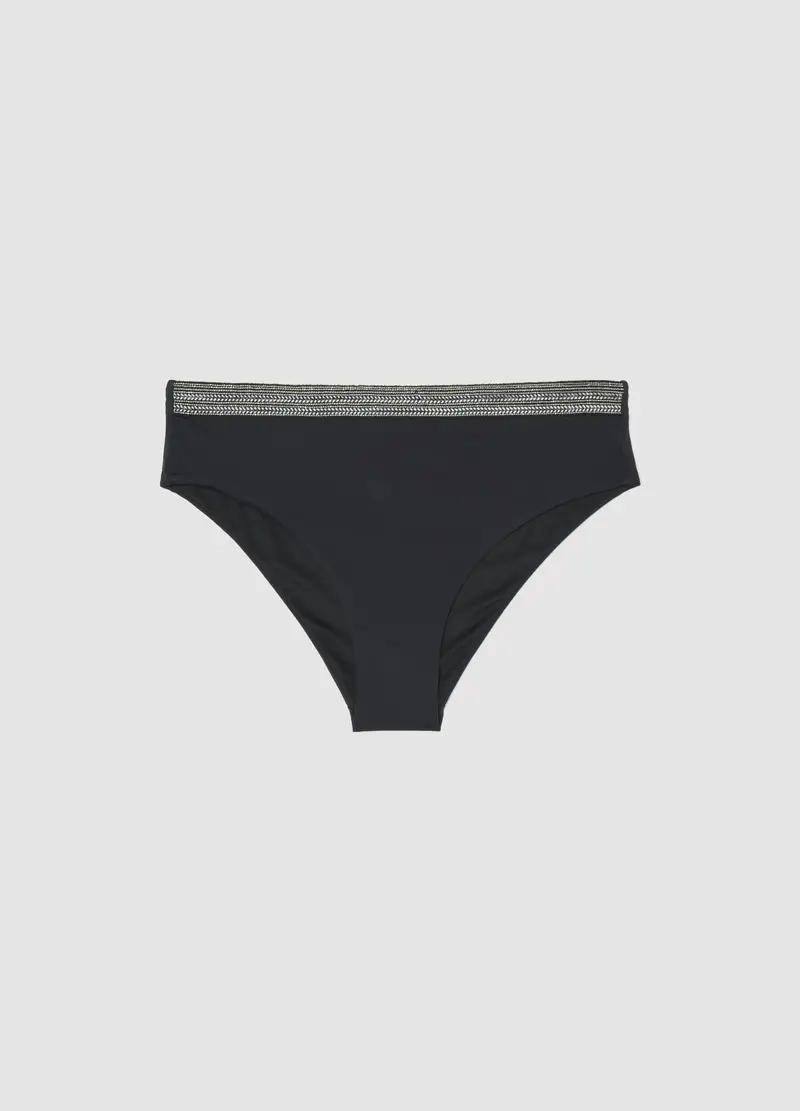 Slip Da Mare In Tessuto Elasticizzato Nero Con Ricami, Donna, Nero