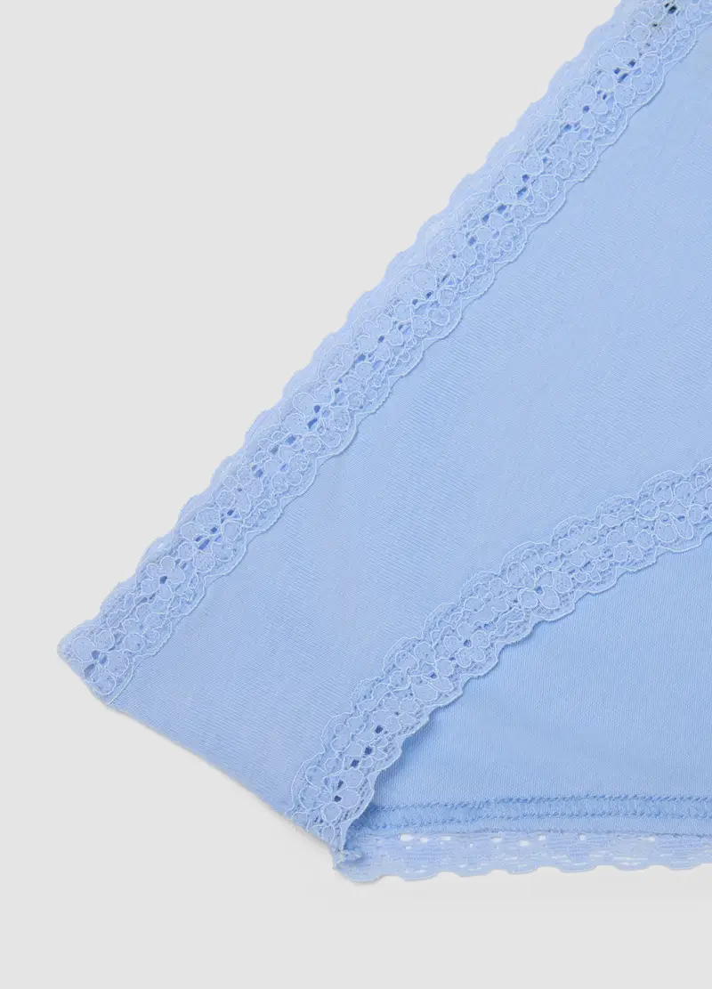Slip In Cotone Elasticizzato Azzurro Regular Fit Con Dettagli In Pizzo, Donna, Azzurro miniatura 2