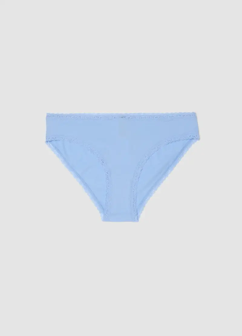 Slip In Cotone Elasticizzato Azzurro Regular Fit Con Dettagli In Pizzo, Donna, Azzurro