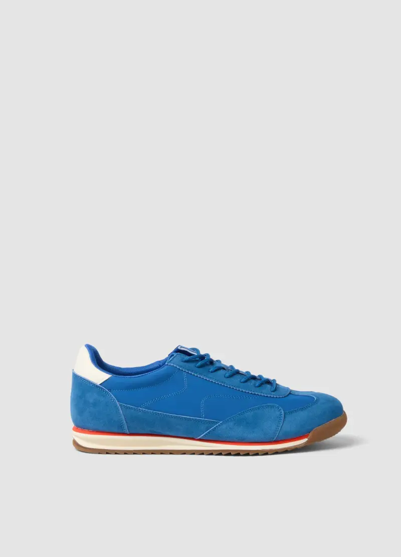 Sneakers In Vera Pelle Blu Con Suola Leggera, Uomo, Blu