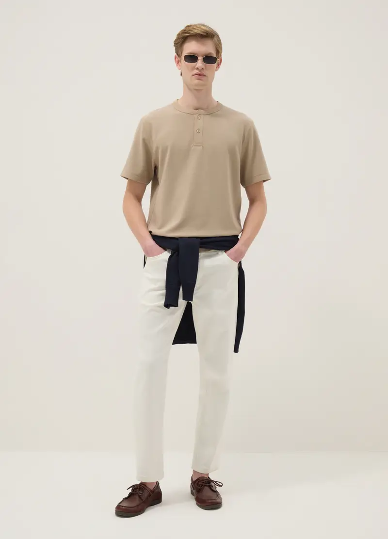 T-shirt A Maniche Corte Beige Regular Fit Con Collo Serafino, Uomo, Beige miniatura 2