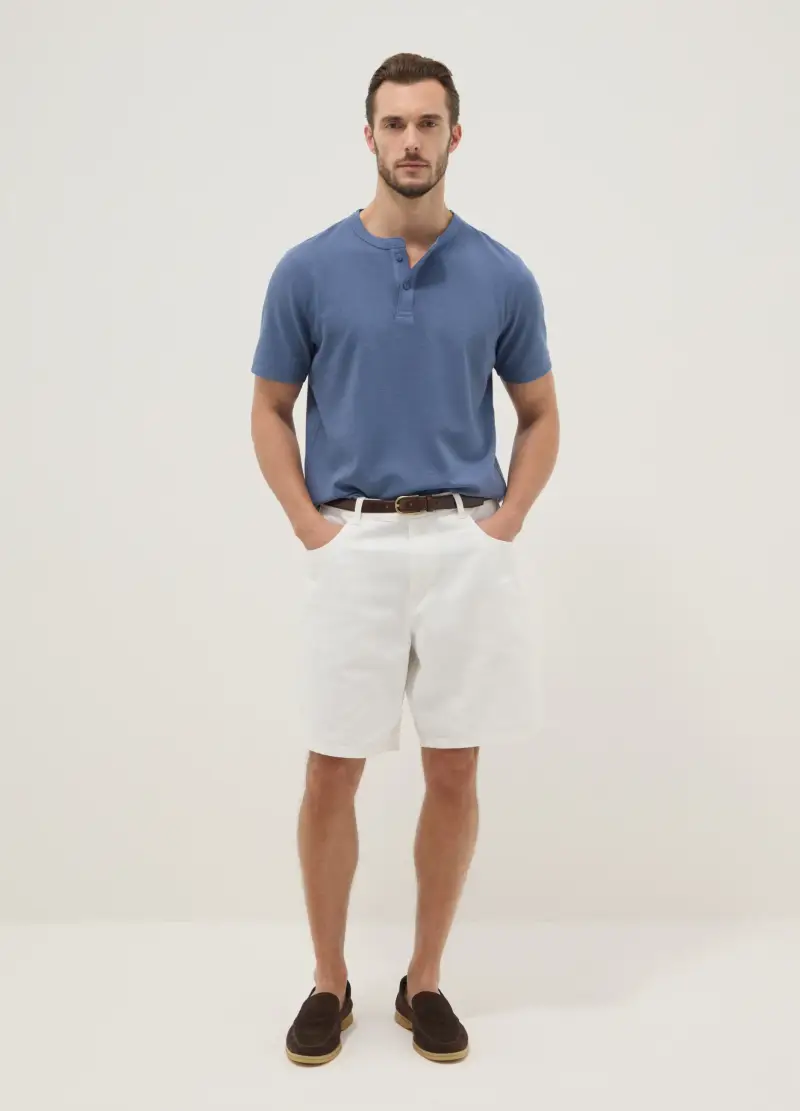 T-shirt A Maniche Corte Blu Regular Fit Con Collo Serafino, Uomo, Blu miniatura 2