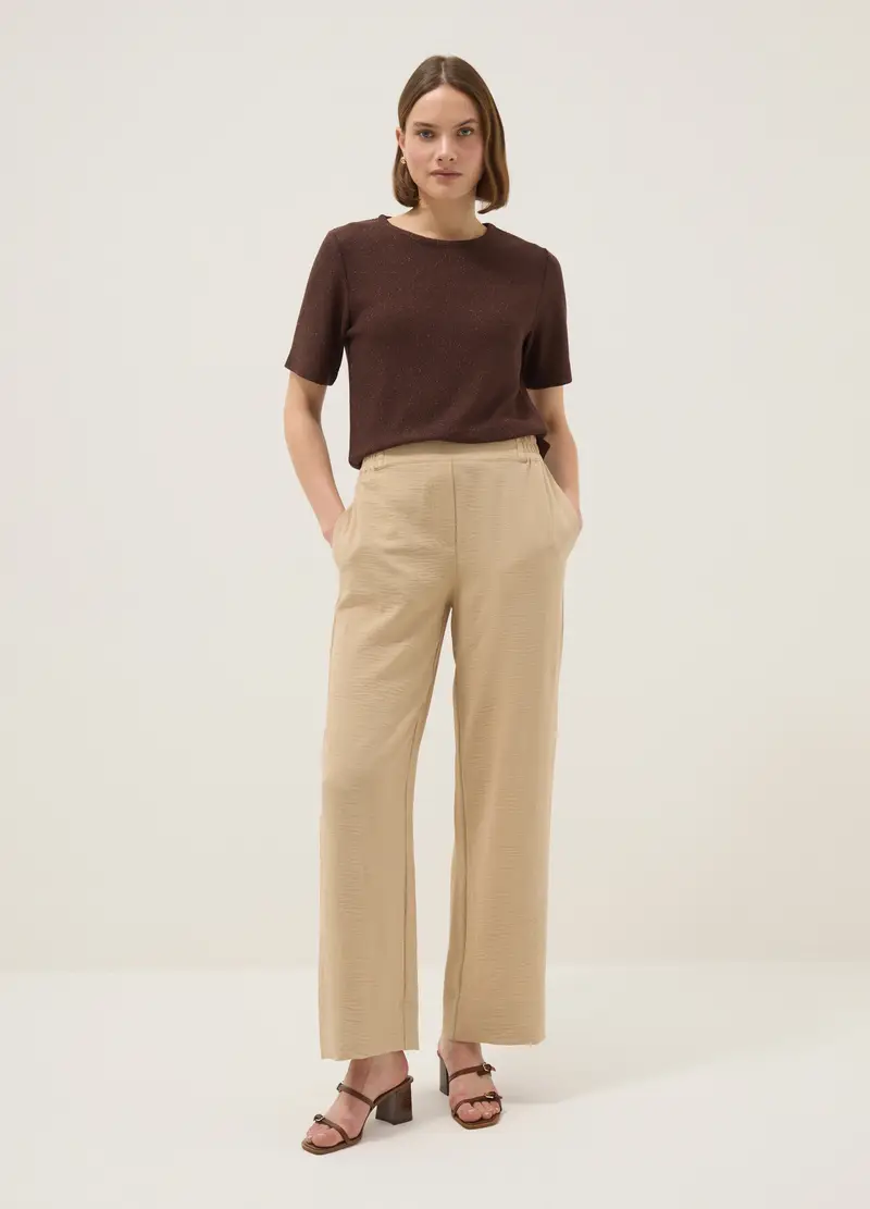 T-shirt A Maniche Corte In Misto Viscosa Marrone Regular Fit, Donna, Marrone miniatura 2