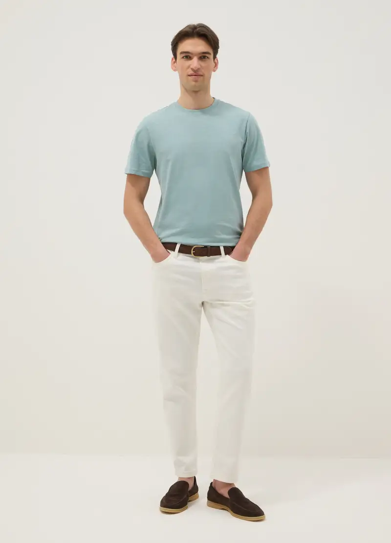 T-shirt A Maniche Corte In Puro Cotone Azzurra Regular Fit, Uomo, Azzurro