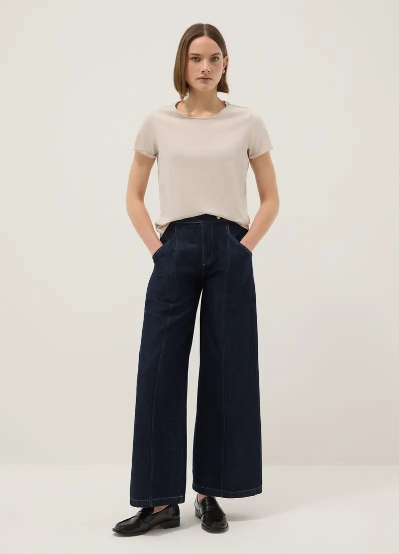 T-shirt A Maniche Corte In Puro Cotone Beige Regular Fit, Donna, Beige miniatura 3