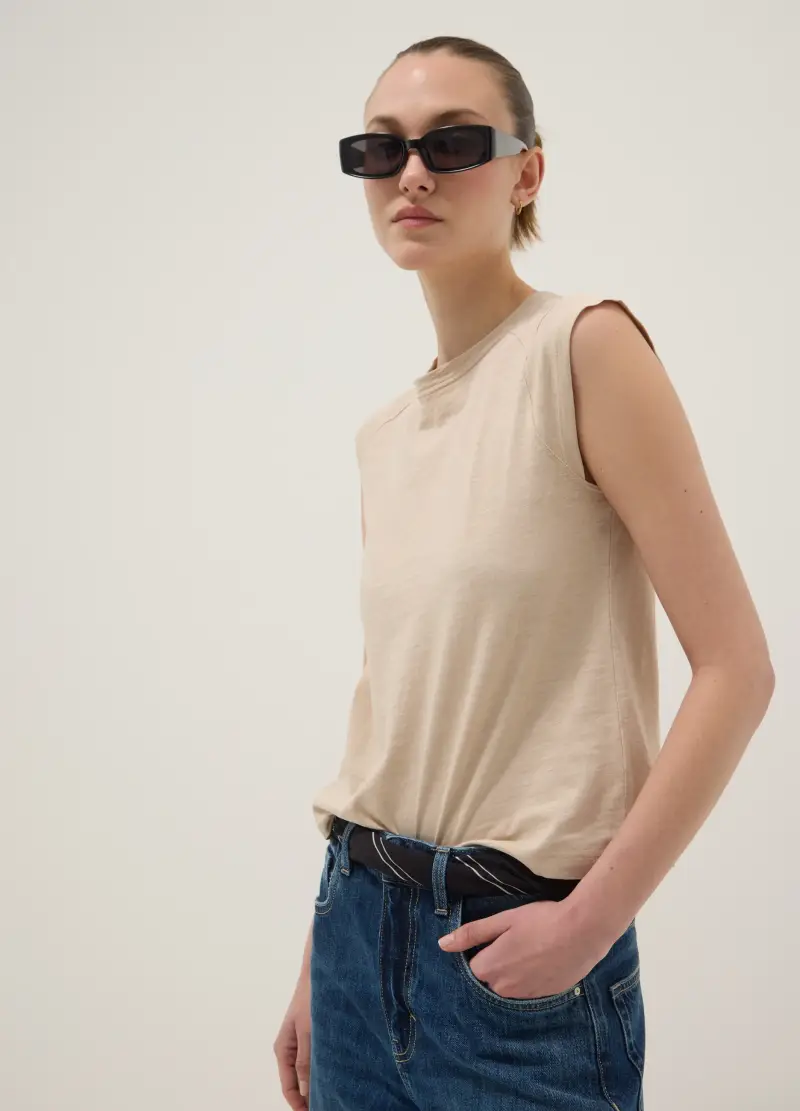 T-shirt A Maniche Corte In Puro Cotone Beige Regular Fit, Donna, Beige