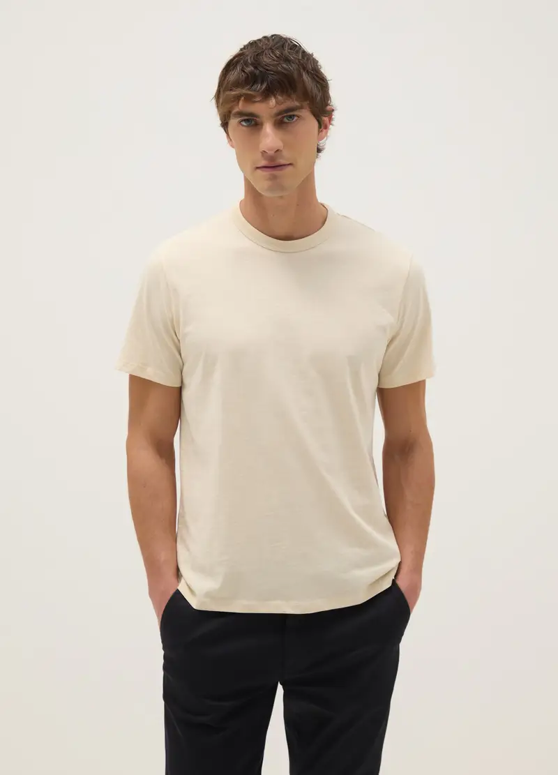 T-shirt A Maniche Corte In Puro Cotone Beige Regular Fit, Uomo, Beige