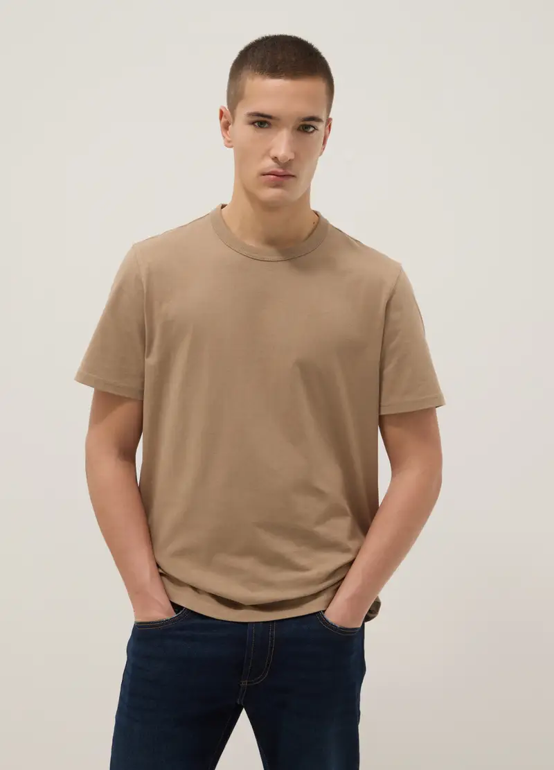 T-shirt A Maniche Corte In Puro Cotone Beige Regular Fit, Uomo, Beige