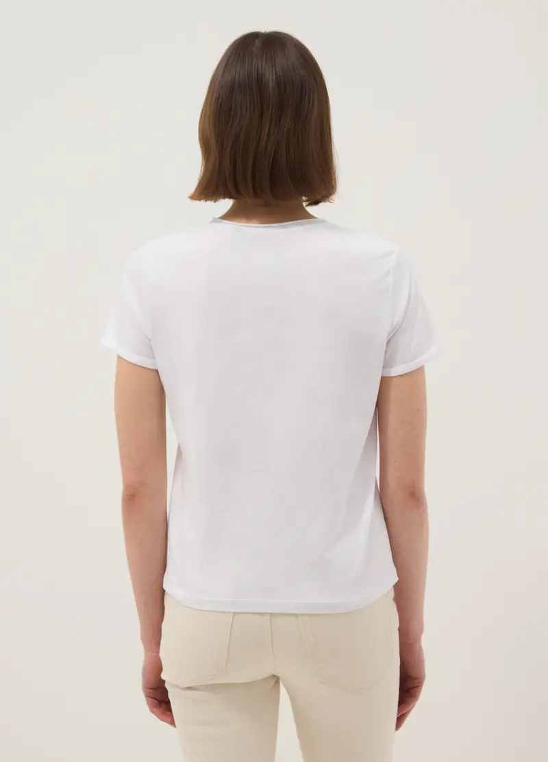 T-shirt A Maniche Corte In Puro Cotone Bianca Regular Fit, Donna, Bianco miniatura 3