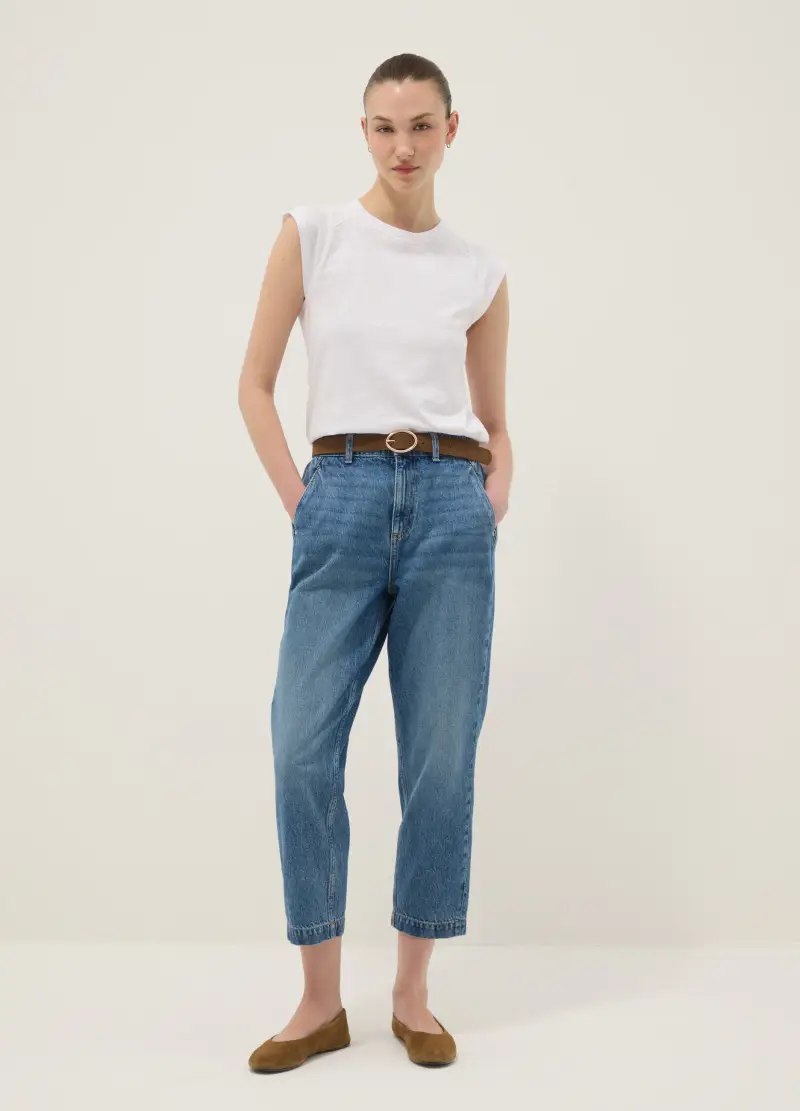 T-shirt A Maniche Corte In Puro Cotone Bianca Regular Fit, Donna, Bianco miniatura 2